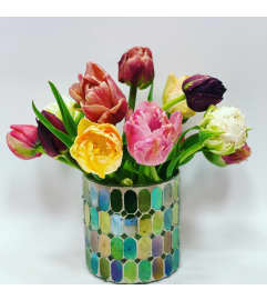Perfect Mosaic Tulips. An arrangement by Cambridge Flowers and Co.