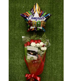 Graduation Rose Bouquet Bundle. An arrangement by Shalimar Flower Shop.