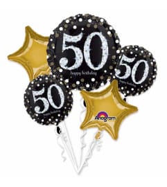 Sparkling 50 Super Fun Foil Balloon Bouquet. An arrangement by Balloon Bouquets Plus.