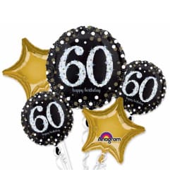 Sparkling 60 Super Fun Foil Balloon Bouquet. An arrangement by Balloon Bouquets Plus.