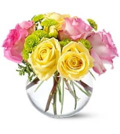 Teleflora's Pink Lemonade Vase Arrangement. An arrangement by Balloon Bouquets Plus.