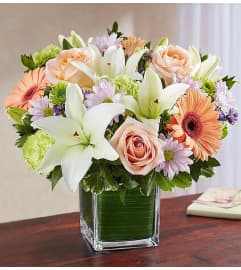 Pastel Spring Cube Arrangement. An arrangement by Aventura Glamour Flowers. Pastel Spring Cube Arrangement. An arrangement by Aventura Glamour Flowers.