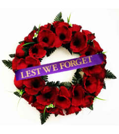 Poppy Wreath Lest We Forget. An arrangement by Mardi Gras Florist.