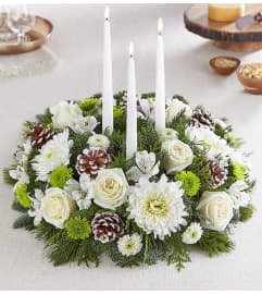 Serene Holiday Centerpiece. An arrangement by Brickell Ave Florist.