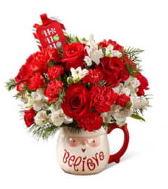 Believe Mug Bouquet by FTD and Hallmark. An arrangement by Lori's Hearts and Flowers.
