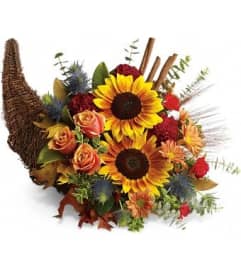 Classy Cornucopia. An arrangement by The Flower Patch Florist.