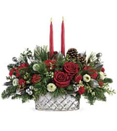 Silver Bells Centrepiece. An arrangement by Stettler Flowers.