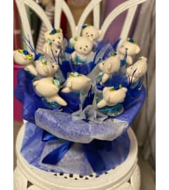 Loving blue teddys. An arrangement by Flamingo Floral and Gifts.