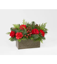 Christmas Boxwood Centerpiece. An arrangement by Love Story Florist.