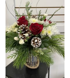 Merry Mercurial Christmas Vase. An arrangement by Flower Trends Florists.
