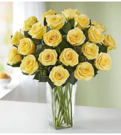Dozen Yellow Long Stem Roses. An arrangement by Doral Flower District and Design.