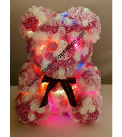 White/Pink FLOWER BEAR WITH LIGHTS. An arrangement by Butterflies Flower Shop.