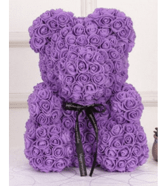 Purple Rose Teddy Bear with box. An arrangement by Grower's Flower Market and Gifts.