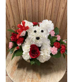 Doggie doggie love. An arrangement by Floreria Mexico.