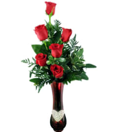 Thoughts Of You Bouquet With 3 or 6 Red Roses. An arrangement by Tim's Florist and Garden. Thoughts Of You Bouquet With 3 or 6 Red Roses. An arrangement by Tim's Florist and Garden.