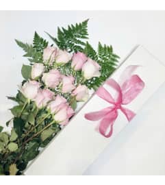 Dozen Pink Boxed Roses. An arrangement by The Studio at Barrie Flowers.