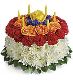 Your Wish Is Granted Birthday Cake Bouquet Special. An arrangement by Jennifer's Flowers and Gifts.