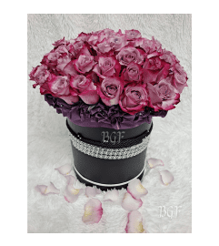 Manhattan Lavender Roses in Black Box. An arrangement by Brickell Exclusive Blooms.