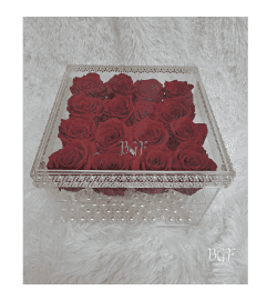 Preserved Glam Red Roses in Acrylic. An arrangement by Brickell Exclusive Blooms.