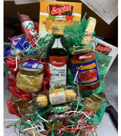 ANTIPASTO BASKET. An arrangement by Angela's Floral Gallery.