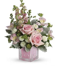 Pink Bundle of Joy Bouquet - Baby Girl (Teleflora). An arrangement by North Liberty Flower Shop.