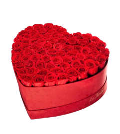 Red Fresh Roses in A Heart Shaped Box. An arrangement by Elegant Florist.