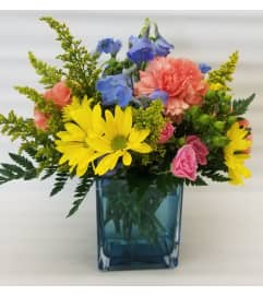 Blue Wonder Cube. An arrangement by Clemmons Florist Inc..