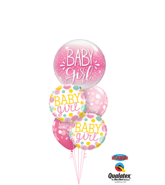 Baby Girl Confetti Dots Cheerful Bubble Balloon Bouquet. An arrangement by Balloon Bouquets Plus.