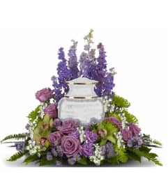 Soft Memories Ashes Urn. An arrangement by Geni's Florist and Gifts.