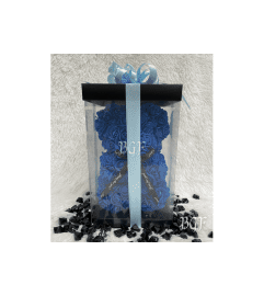 Small Blue Rose Bear Glamour (Artificial Rose Petals). An arrangement by Brickell Exclusive Blooms.