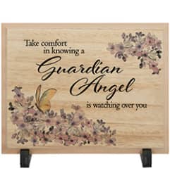 Guardian Angel Table Decor Plaque. An arrangement by The Flower Hut.