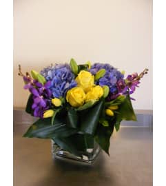 Blue sunshine. An arrangement by Fresh Cut Bouquets.