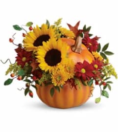 Pretty Pumpkin Bouquet TF. An arrangement by Belak Flowers.