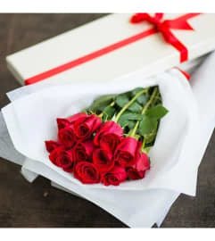 One Dozen Roses Boxed. An arrangement by Shalimar Flower Shop.