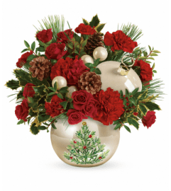 CLASSIC PEARL ORNAMENT BOUQUET CHRISTMAS ARRANGEMENT. An arrangement by Triple A Florist.