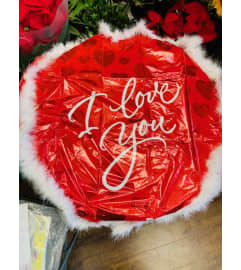 XL 32 I LOVE YOU BALLOON WITH FAUX FUR. An arrangement by Marianna's Flower Island.