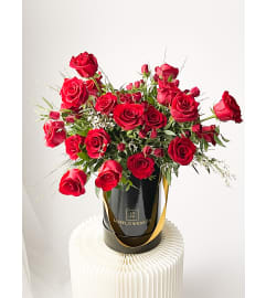 Luxury Red Roses Box (Box can be white or pink). An arrangement by Lux Flower Box.