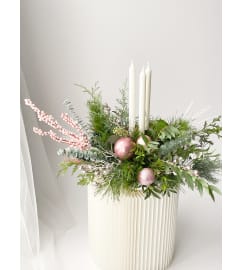 Luxury Holiday Centerpiece ( pink with silver, red with gold). An arrangement by Lux Flower Box.