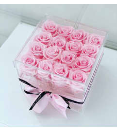 Acrylic Rose Box Pink. An arrangement by Marvellous Florist.