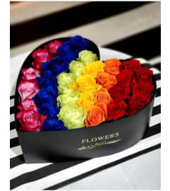 RAINBOW HEART BOX. An arrangement by Butterflies Flower Shop.