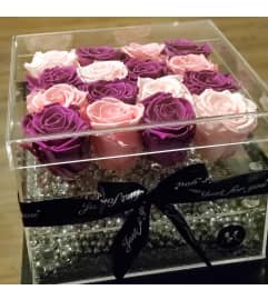 Acrylic Preserved Purple Rose Box. An arrangement by Marvellous Florist.