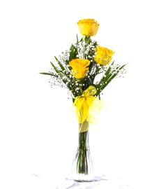 3 Yellow Roses in Vase. An arrangement by Awesome Blossom.