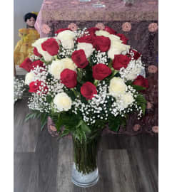 Red and White Rose Dream. An arrangement by Flower World and Gifts.