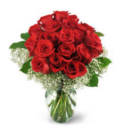 2 Dozen Long Stem Red Roses in a vase. An arrangement by Floral Fantasy.