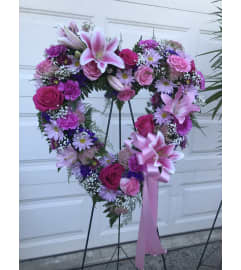Pink Heart with Lavender. An arrangement by Renton Flower Shop.