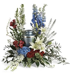Patriotic Cremation Wreath. An arrangement by Seasons Change Designs.