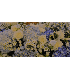 BLUES AND WHITES ARRANGEMENT. An arrangement by Flowers by Priscilla.
