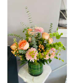 Feeling peachy. An arrangement by Flowers in Bloom.