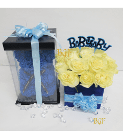 Baby Boy Glamour and Bear. An arrangement by Aventura Glamour Flowers. Baby Boy Glamour and Bear. An arrangement by Aventura Glamour Flowers.