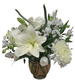 White Perfection. An arrangement by Harriet's Flower and Gift Shop.